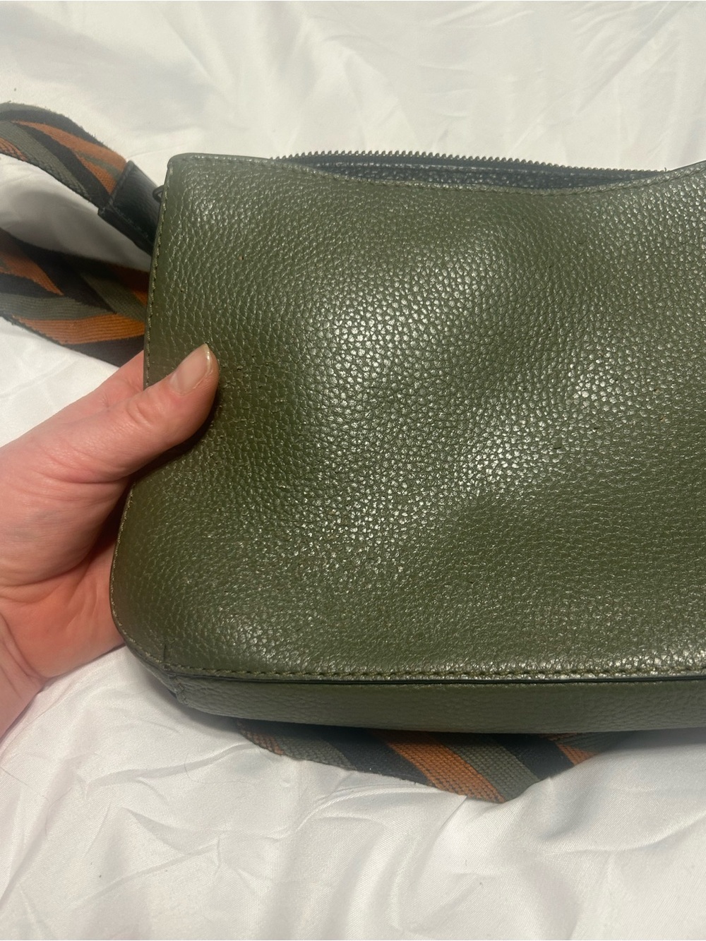Olive Green Men's Messenger Crossbody with Patterned Adjustable Strap